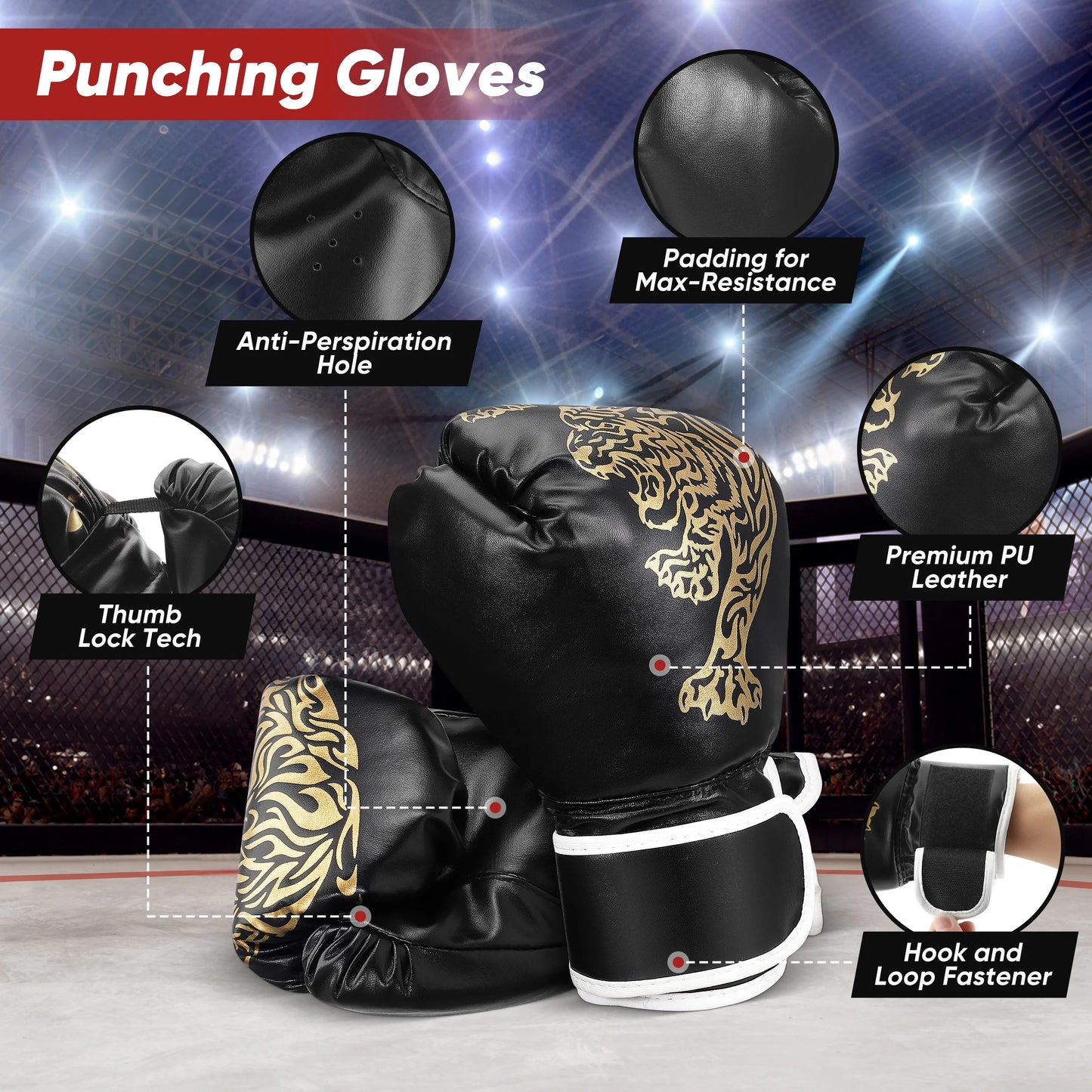 Heavy Punching Bag Kit Hanging Boxing Bag W/ Gloves Chain Ceiling Hook Grip Strengthener