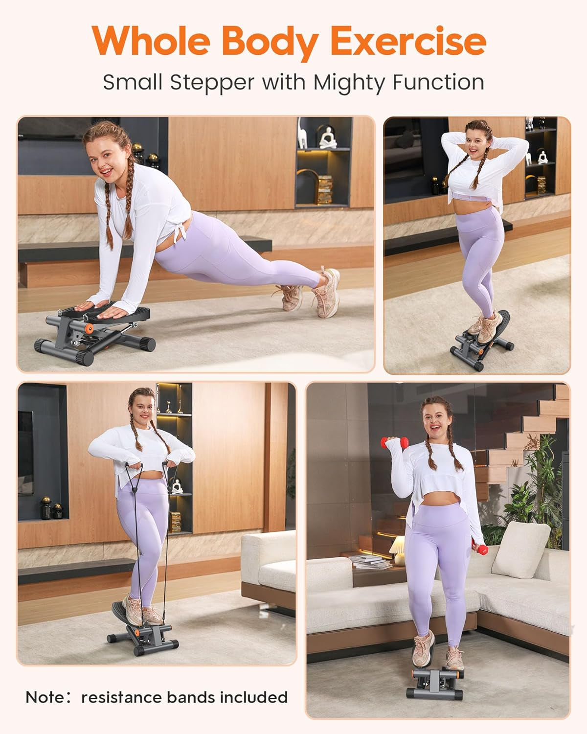 Steppers for Exercise, Stair Stepper with Resistance Bands, Mini Stepper with 30