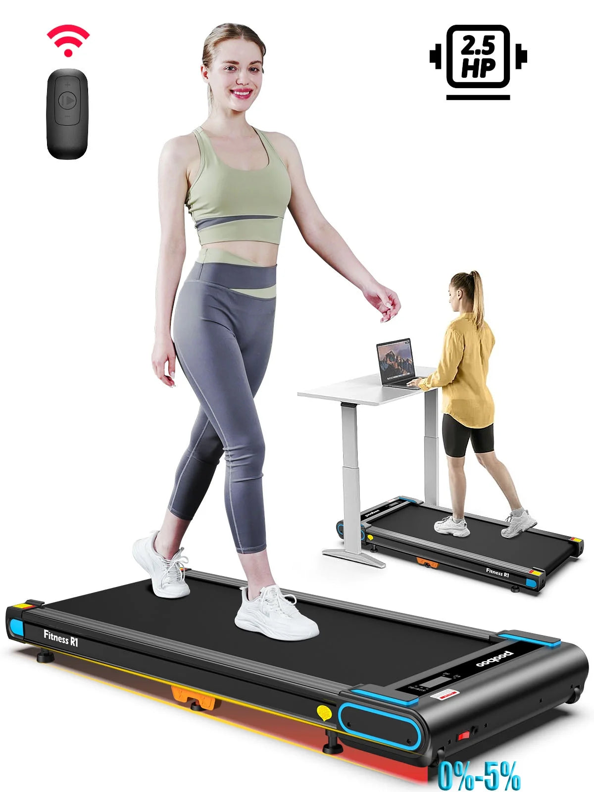 Walking Pad with Incline, 2.5HP under Desk Treadmill for Home Office with Remote Control 265Lbs, 0.5-3.8Mph