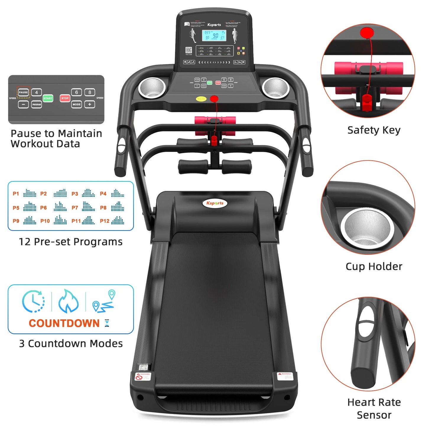 Electric Treadmill Bundle with Rack, Mat, and Dumb Bells, Black