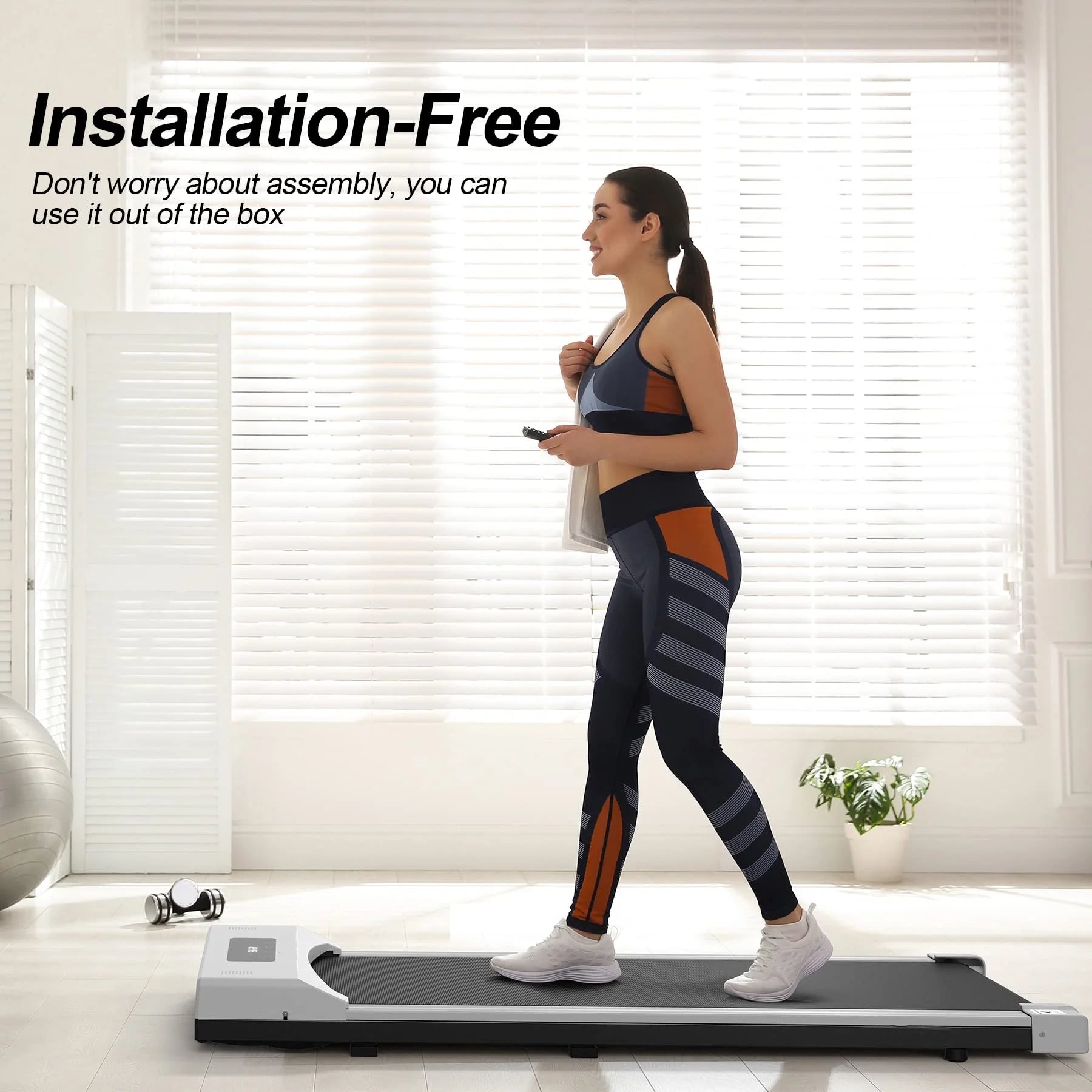 Walking Pad Treadmill, Electric Quiet under Desk Flat Portable Treadmill with LED Display and Remote Control, Speed Range 0.5-4 Mph, Installation-Free Walking Treadmill for Home Office