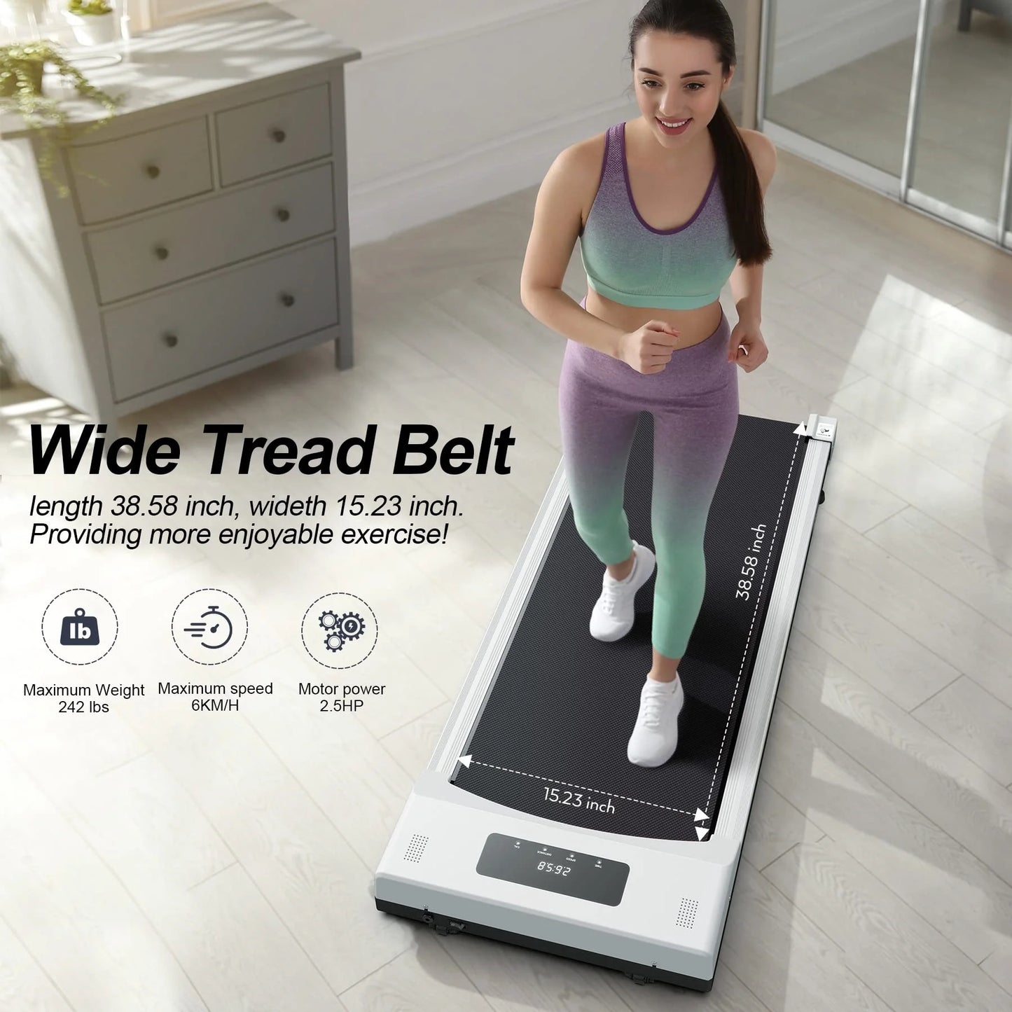 Walking Pad Treadmill, Electric Quiet under Desk Flat Portable Treadmill with LED Display and Remote Control, Speed Range 0.5-4 Mph, Installation-Free Walking Treadmill for Home Office