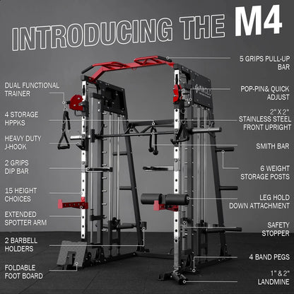 Smith Machine Home Gym, 2200 Lbs Power Rack Cage with 800 Lbs Weight Bench and Cable Crossover System, Weight Bar, 360Â° Landmine, Home Gym