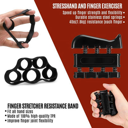 6 Pack Grip Strength Trainer Kit with Counter, Adjustable Resistance 10 to 132Lbs Hand Gripper, Hand Extension Exerciser and Forearm Workout Ring for Muscle Building and Injury Recover(Black)