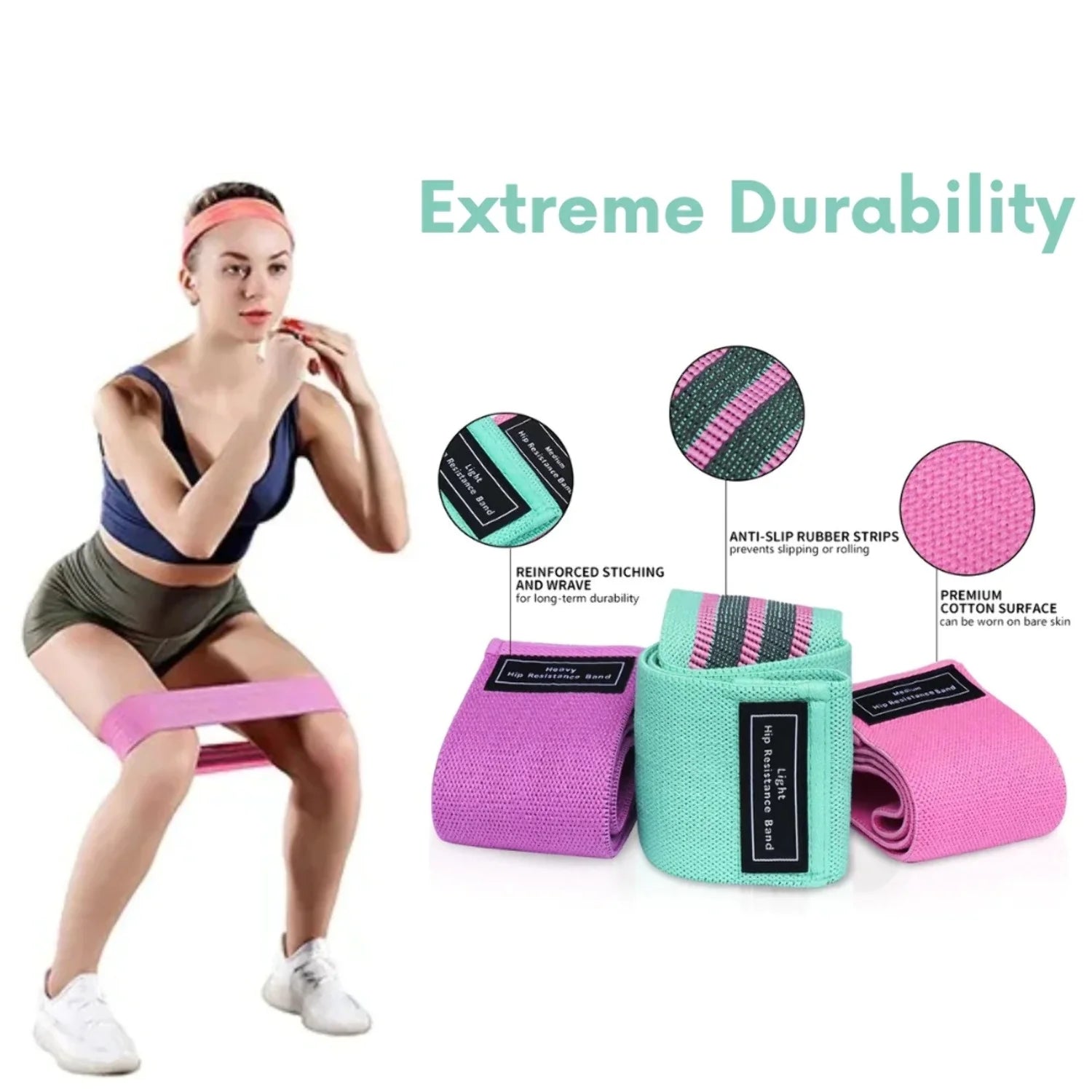 Resistance Bands - 3 Levels - Women'S Fitness Bands for Squat, Glute, Hip Training & Exercise Band with Handle