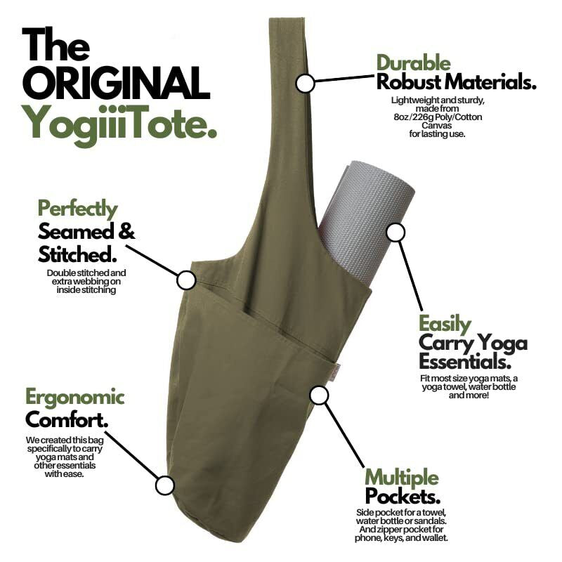 Yoga Mat Bag | the ORIGINAL Tote Yoga Bag | Sling Yoga Tote Olivine Green