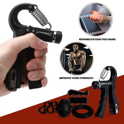 6 Pack Grip Strength Trainer Kit with Counter, Adjustable Resistance 10 to 132Lbs Hand Gripper, Hand Extension Exerciser and Forearm Workout Ring for Muscle Building and Injury Recover(Black)